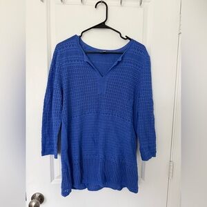 Talbots  Sweater Women's Size L Blue Knit Split 100% cotton